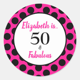 50 und fabulous Bold Pink mit schwarzen Polka Dots Runder Aufkleber