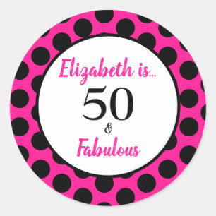 50 und fabulous Bold Pink mit schwarzen Polka Dots Runder Aufkleber