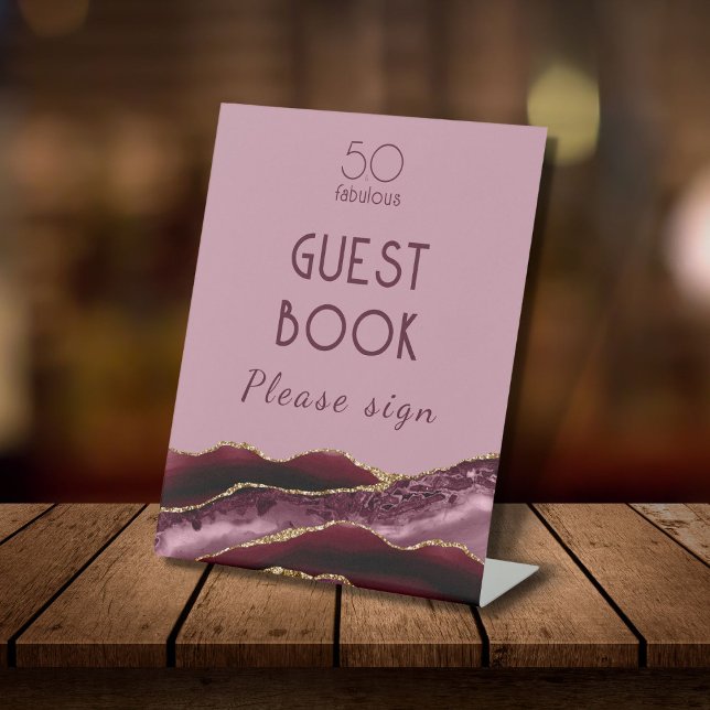 50 und Fabulous Burgundy Pink Agate Pedestal Sign Sockelschild (Von Creator hochgeladen)