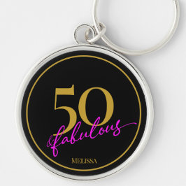 50 und Fabulous Chic Black Gold und Pink Script Schlüsselanhänger