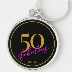 50 und Fabulous Chic Black Gold und Pink Script Schlüsselanhänger