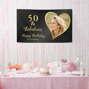 50 und Fabulous Custom Foto und Name Black & Gold Banner