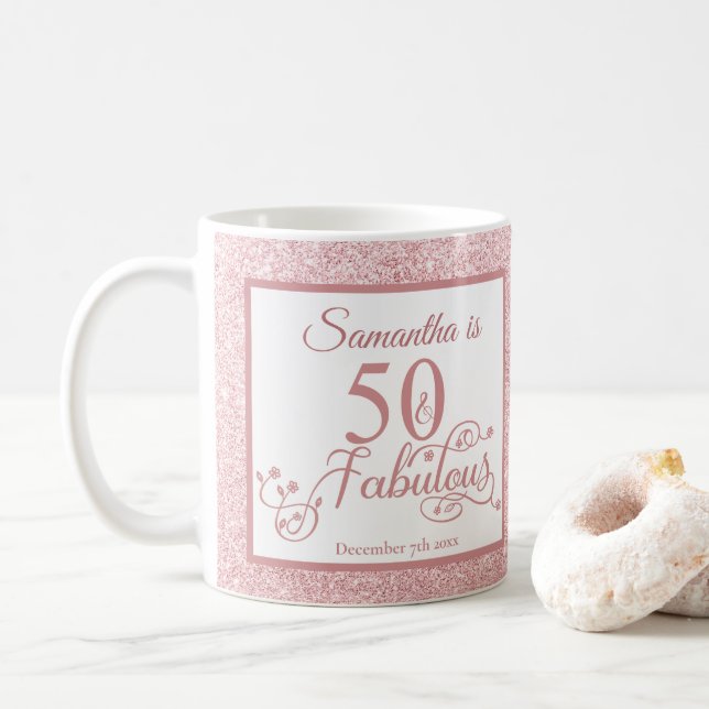 50 und Fabulous Elegant Rose Glitzer Kaffeetasse (Mit Donut)