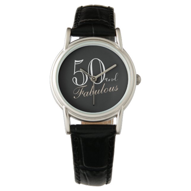 50 und Fabulous Elegant Script Black 50. Geburtsta Armbanduhr (Vorderseite)