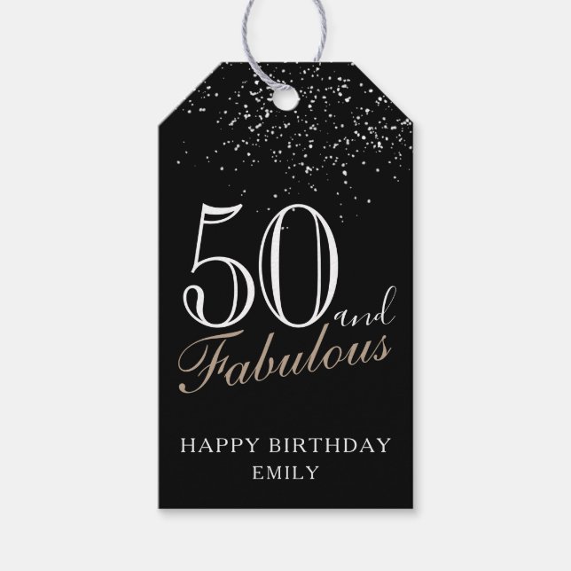 50 und Fabulous Elegant Script Black 50. Geburtsta Geschenkanhänger (Vorderseite)