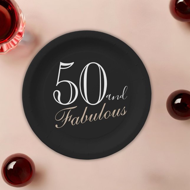 50 und Fabulous Elegant Script Black 50. Geburtsta Pappteller (Von Creator hochgeladen)