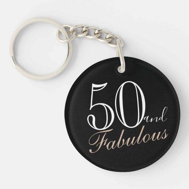 50 und Fabulous Elegant Script Black 50. Geburtsta Schlüsselanhänger (Vorderseite)