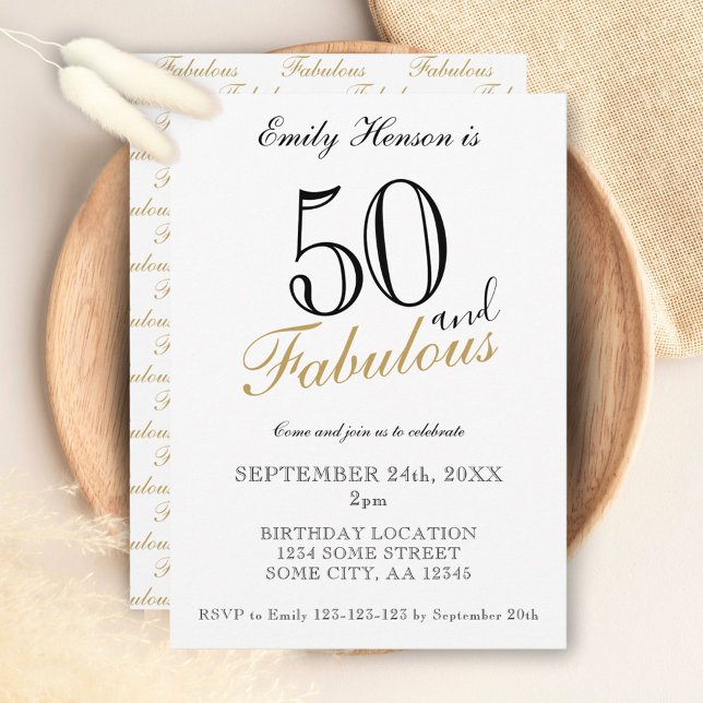 50 und Fabulous Elegant Script Geburtstag Einladung (Von Creator hochgeladen)