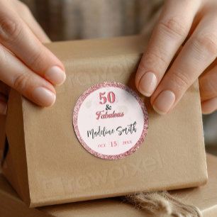 50 und Fabulous Elegant Sparkle Rose Rosa Glitzer Runder Aufkleber