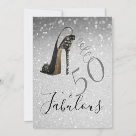 50 und Fabulous Fiftieth Elegant Glitzer Silver Einladung