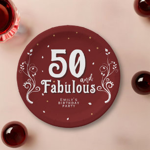 50 und Fabulous Foliage Red 50. Geburtstag Pappteller