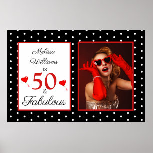 50 und Fabulous Foto Red 50. Geburtstag BLK WH LG Poster