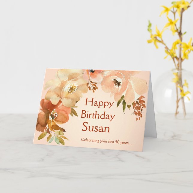 50 und Fabulous Geburtstag Karte (Gelbe Blume)