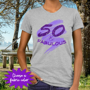 50 und FABULOUS Geburtstag Lila Glitzer Typografie T-Shirt
