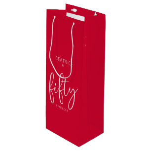 50 und fabulous Geburtstag Modernes Script Red Geschenktüte Für Weinflaschen