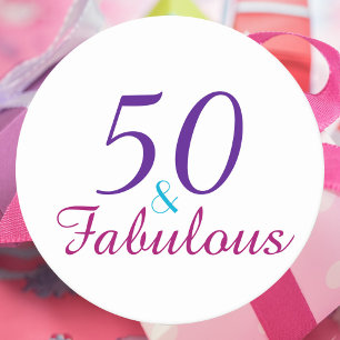 50 und fabulous Geburtstag Pink Blue Lila Runder Pappuntersetzer