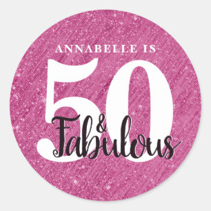 50 und Fabulous Geburtstag Pink Sparkle Glitzer Runder Aufkleber