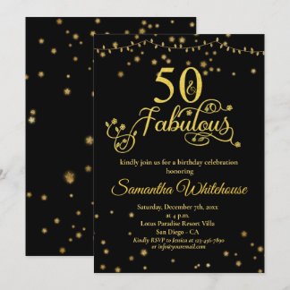 50 und fabulous Gold Black Glitzer BirthdayInvi Einladung