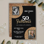 50 und fabulous Gold Glitzer 2 Foto 50. Geburtstag Einladung<br><div class="desc">50 und fabelhafte Gold Glitzer 2 Foto 50. Geburtstag Einladung. Moderne und elegante Schwarz und Imitat Gold Glitzer Geburtstagseinladung für sie. Fügen Sie Ihre Fotos hinzu - Sie können ein altes und ein neues Foto verwenden.</div>