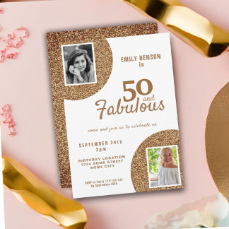 50 und fabulous Gold Glitzer 2 Foto 50. Geburtstag Einladung