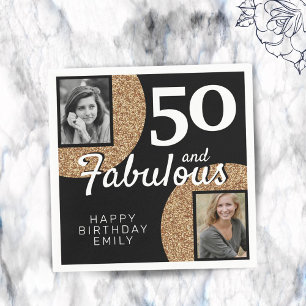 50 und fabulous Gold Glitzer 2 Foto 50. Geburtstag Serviette