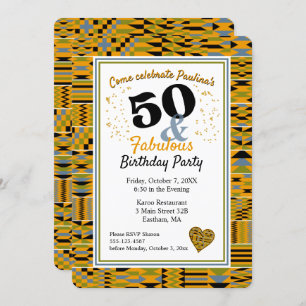 50 und fabulous Golden Kente Geburtstagsparty Einladung