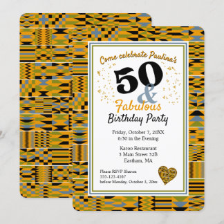50 und fabulous Golden Kente Geburtstagsparty Einladung
