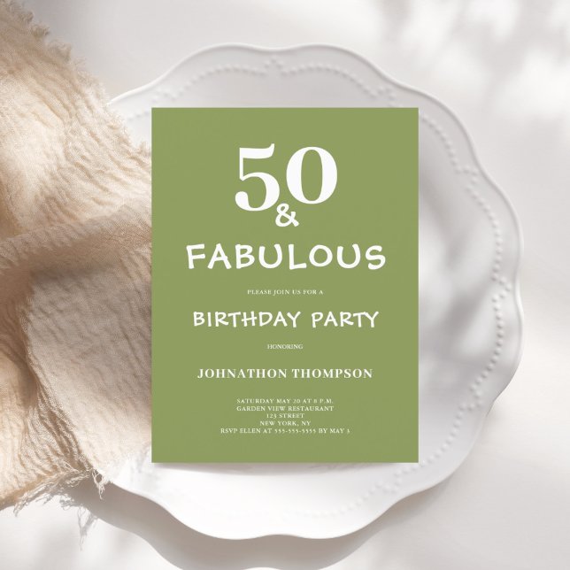 50 und Fabulous Green Geburtstag Einladungspostkarte (Von Creator hochgeladen)