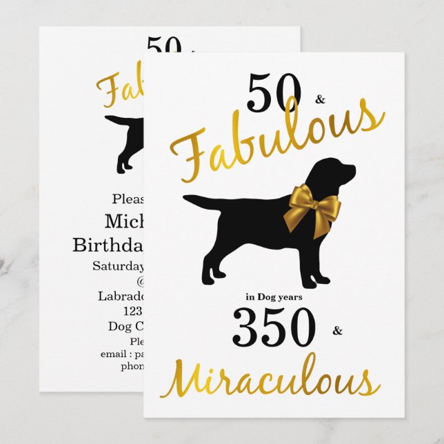 50 und Fabulous - Hunde Jahre - Labrador Black Gol Einladung (Vorne/Hinten)