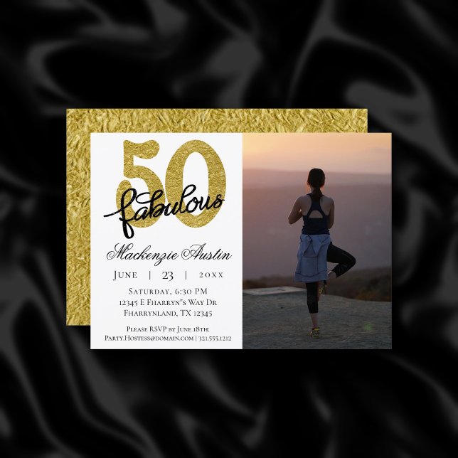 50 und Fabulous | Klassisches Gold Schwarz und Wei Einladung (Von Creator hochgeladen)