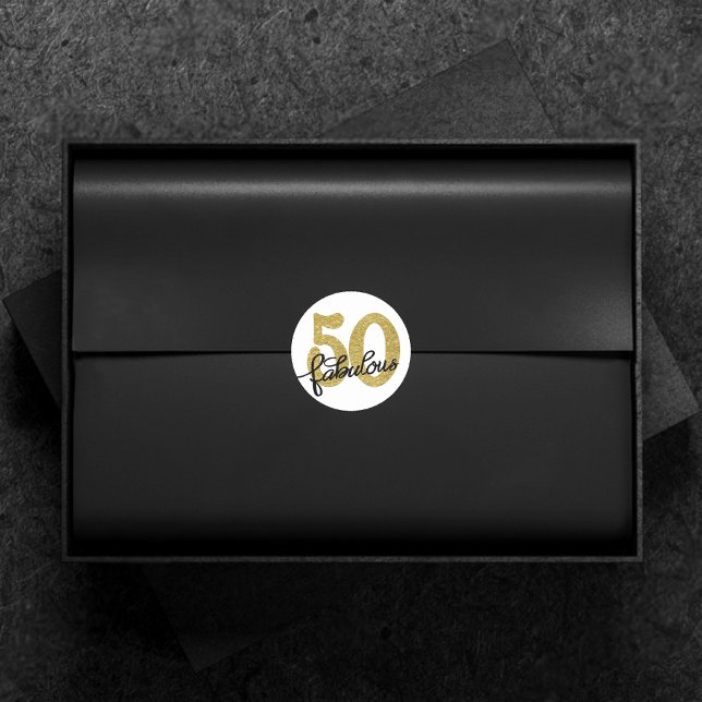 50 und Fabulous | Klassisches Gold Schwarz und Wei Runder Aufkleber (Von Creator hochgeladen)