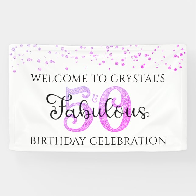 50 UND FABULOUS Lila Pink Confetti Banner (Horizontal)