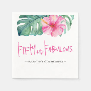 50 und Fabulous Luau Thema Geburtstag Wasserfarbe Serviette