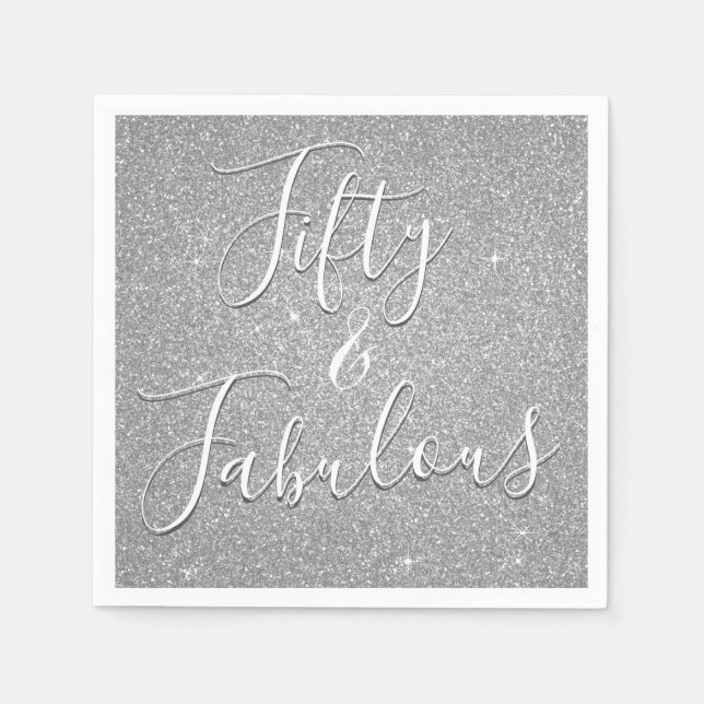 50 und Fabulous Luxury Silver Glitzer Serviette (Vorderseite)