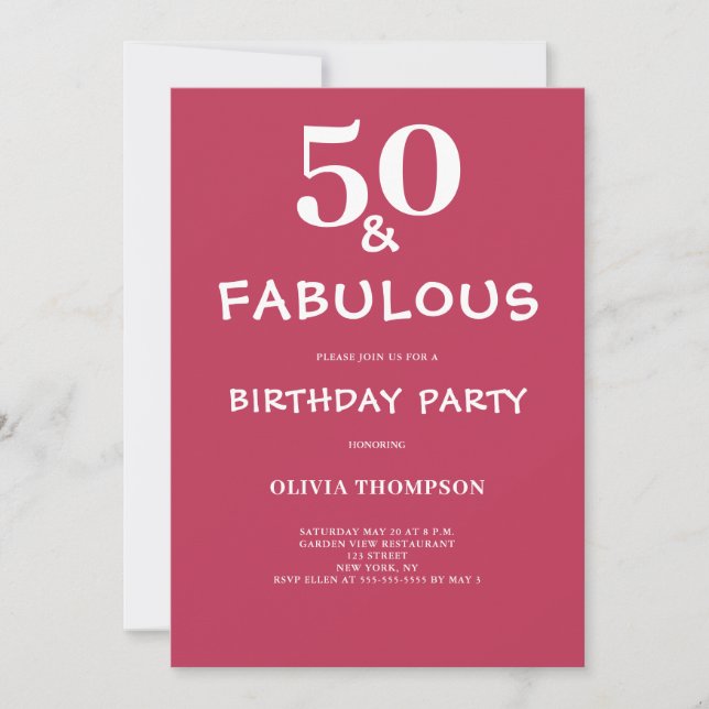 50 und Fabulous Magenta Geburtstag Einladung (Vorderseite)