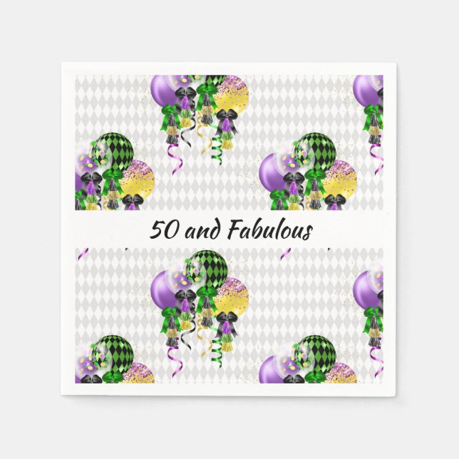50 und Fabulous Mardi Gras Ballons Serviette (Vorderseite)