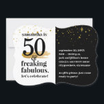 50 und fabulous Modern Bold Funny Birthday Party Einladung<br><div class="desc">Eine lustige 50. Geburtstagsfeier für das FABULOUS Geburtstagsmädchen mit fett-moderner Schwarz-Weiß-Typografie und nur ein kleiner goldener Glitzer für ein schlichtes Farbblockdesign. Alle Farben können geändert werden,  klicken Sie einfach auf "Weiter anpassen" und bearbeiten Sie die Vorlage,  wie Sie möchten.</div>