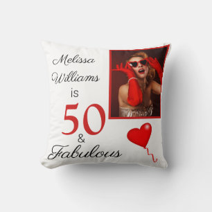 50 und Fabulous Name and Foto Red 50. Geburtstag Kissen