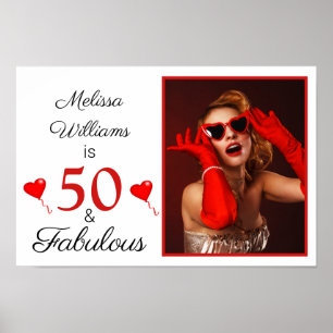 50 und Fabulous Name Foto Red 50. Geburtstag Klein Poster
