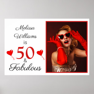 50 und Fabulous Name Grosses Foto Rot 50. Geburtst Poster