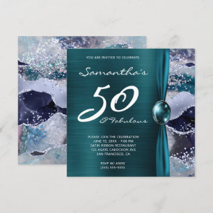 50 und Fabulous Ocean Blau Teal Achat Geburtstag Einladung