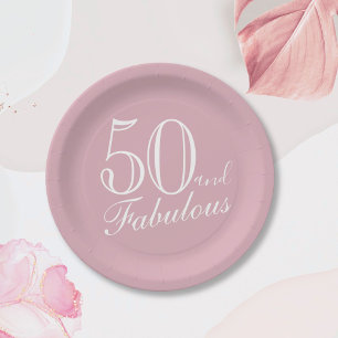 50 und Fabulous Pink Elegant Script 50. Geburtstag Pappteller