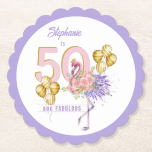 50 und Fabulous Pink Flamingo Papier Untersetzer