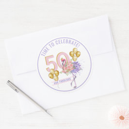 50 und Fabulous Pink Flamingo Runder Aufkleber