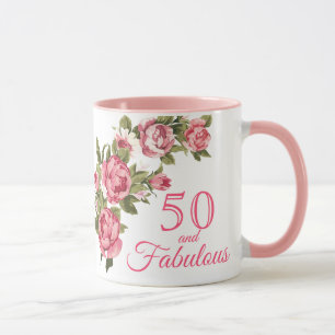 50 und fabulous Pink Floral   50. Geburtstagsgesch Tasse
