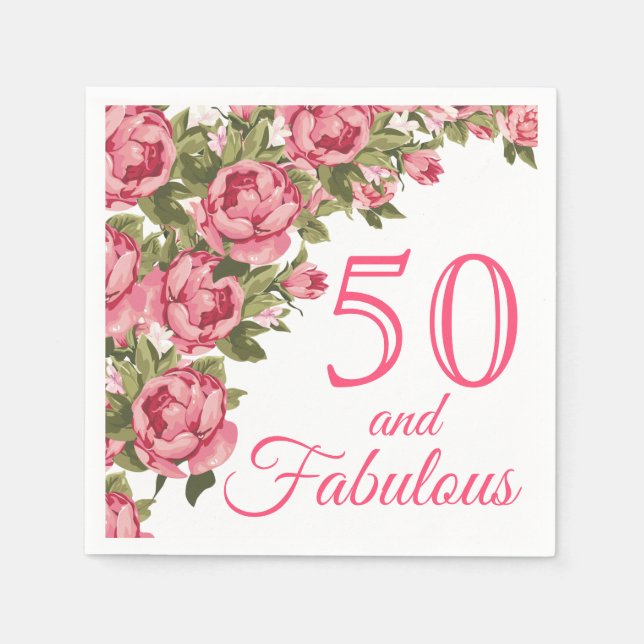 50 und fabulous Pink Floral | 50. Geburtstagsparty Serviette (Vorderseite)