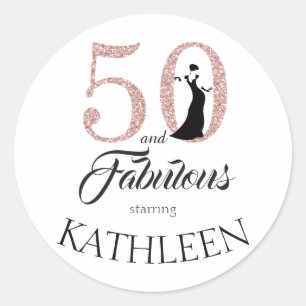 50 und Fabulous Pink Glitzer Individuelle Name Runder Aufkleber