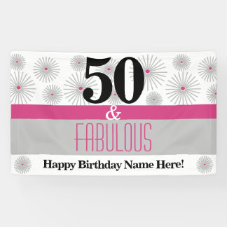 50 und Fabulous Pink Gray Geburtstagsparty Banner