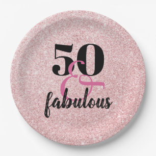 50 und Fabulous PInk Imitate Glitzer Geburtstagspa Pappteller