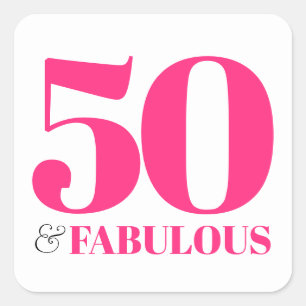 50 und Fabulous Pink Retro Typografie Quadratischer Aufkleber